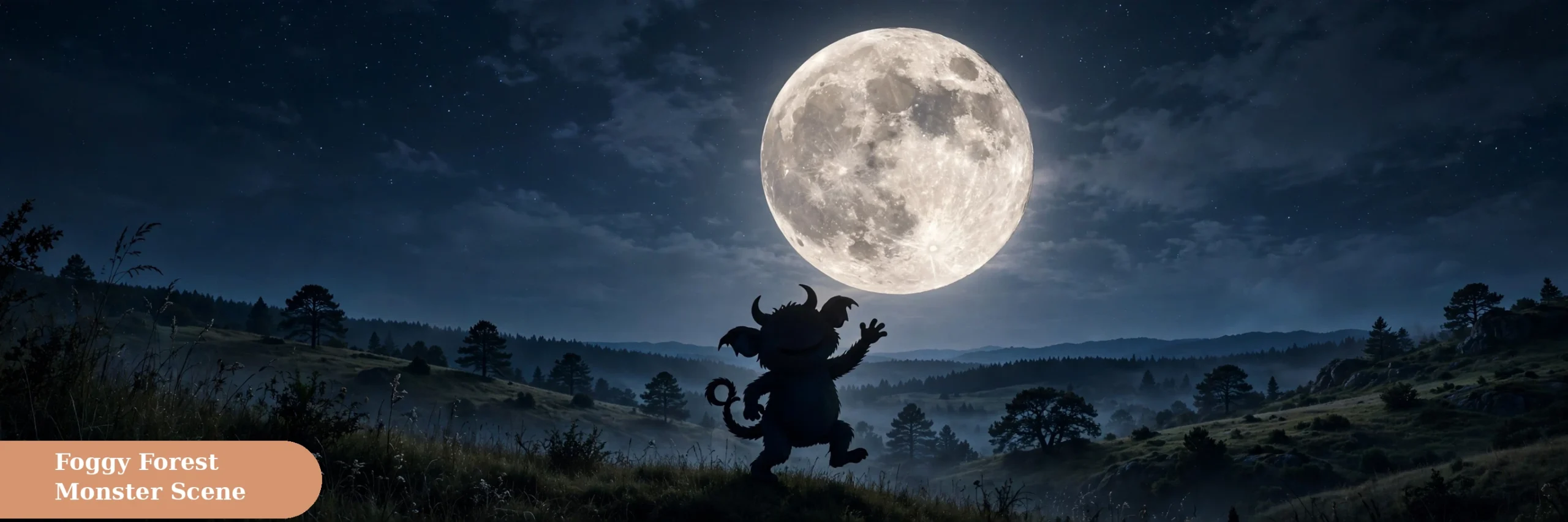 Monster captions for instagram with a giant monster silhouette in a foggy forest