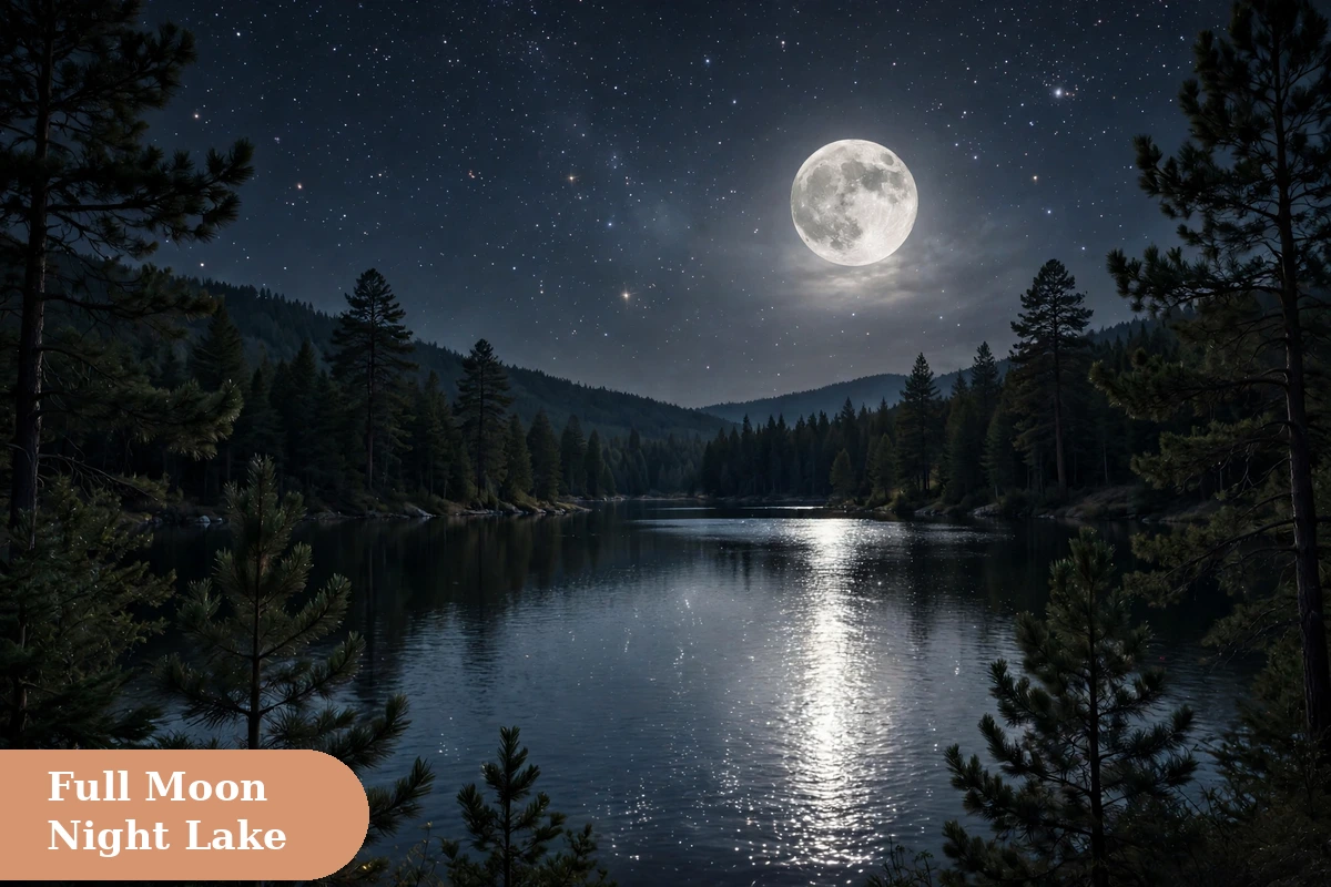 Moon captions for instagram with full moon reflecting on a calm night lake