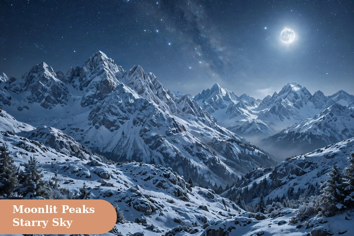 Moon captions for instagram with moonlight over mountains and a starry night sky