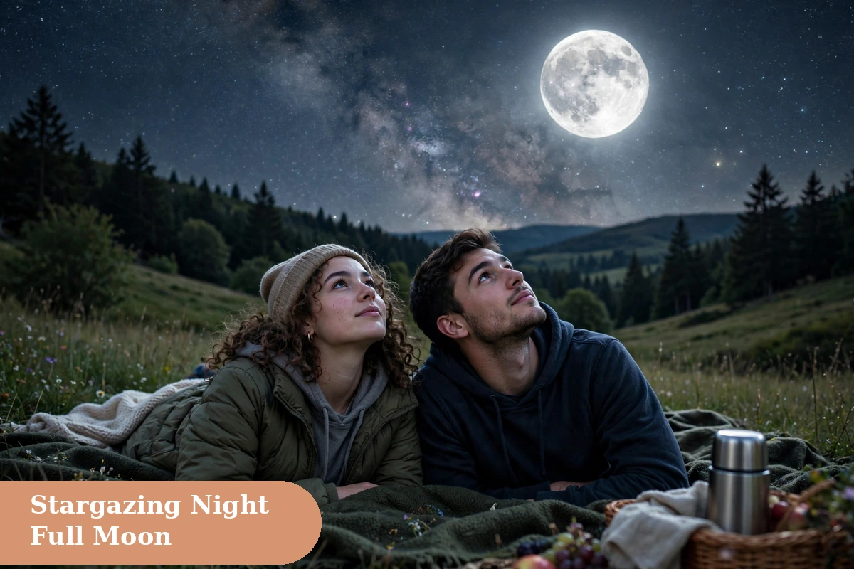 Moon captions for instagram with a couple stargazing under a bright full moon