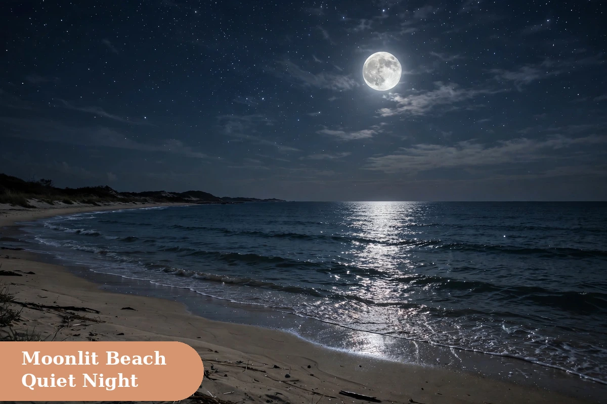 Moon captions for instagram with moon and stars above a quiet night beach