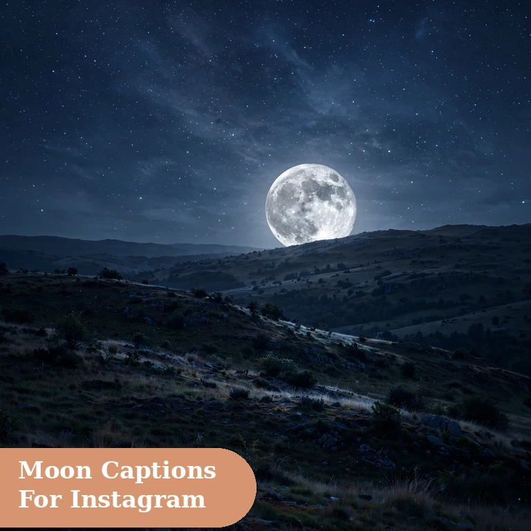 Moon captions for instagram featured image with full moon rising over quiet night hills