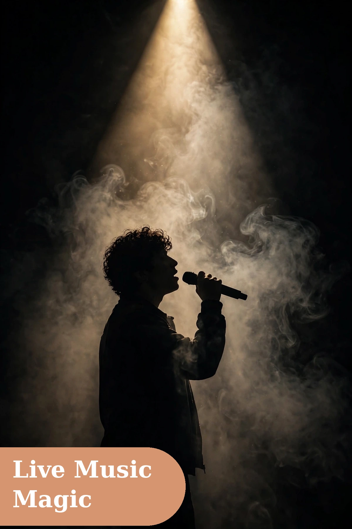 music captions for instagram with a singer silhouette holding a microphone in a spotlight