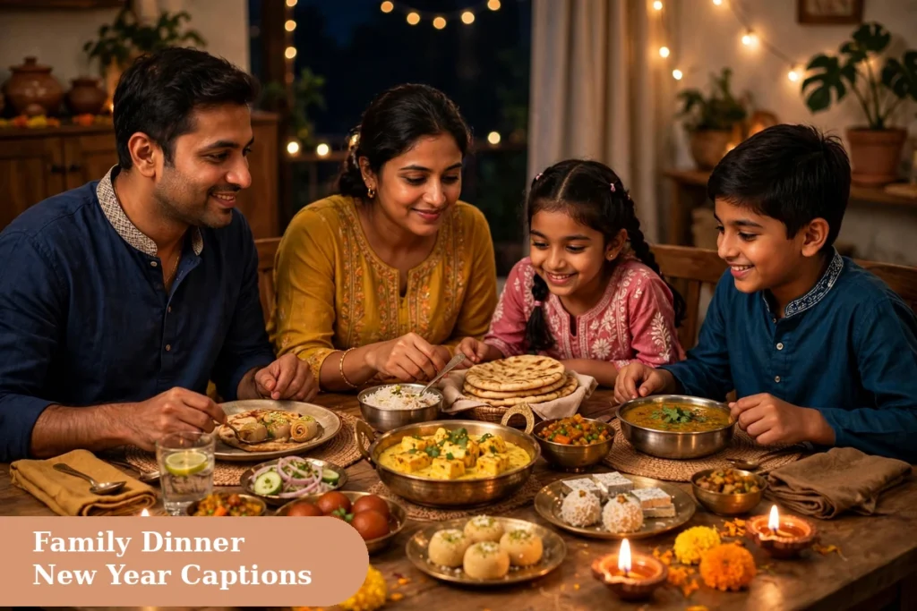 New year captions for instagram family dinner with mithai and warm celebrations