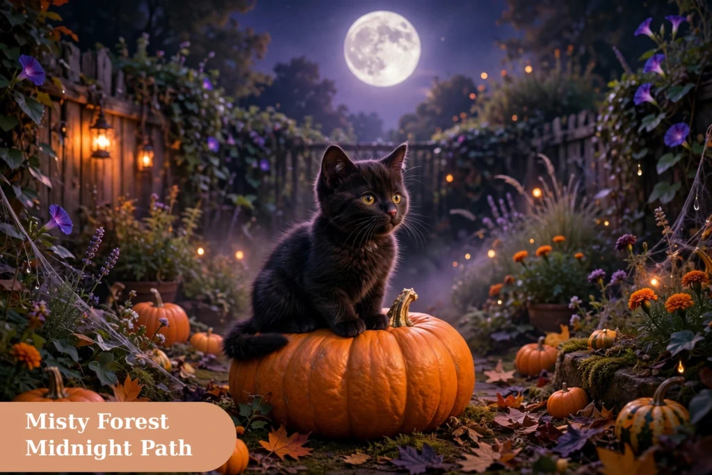 Nightmare captions for instagram with a spooky Halloween night and glowing pumpkins