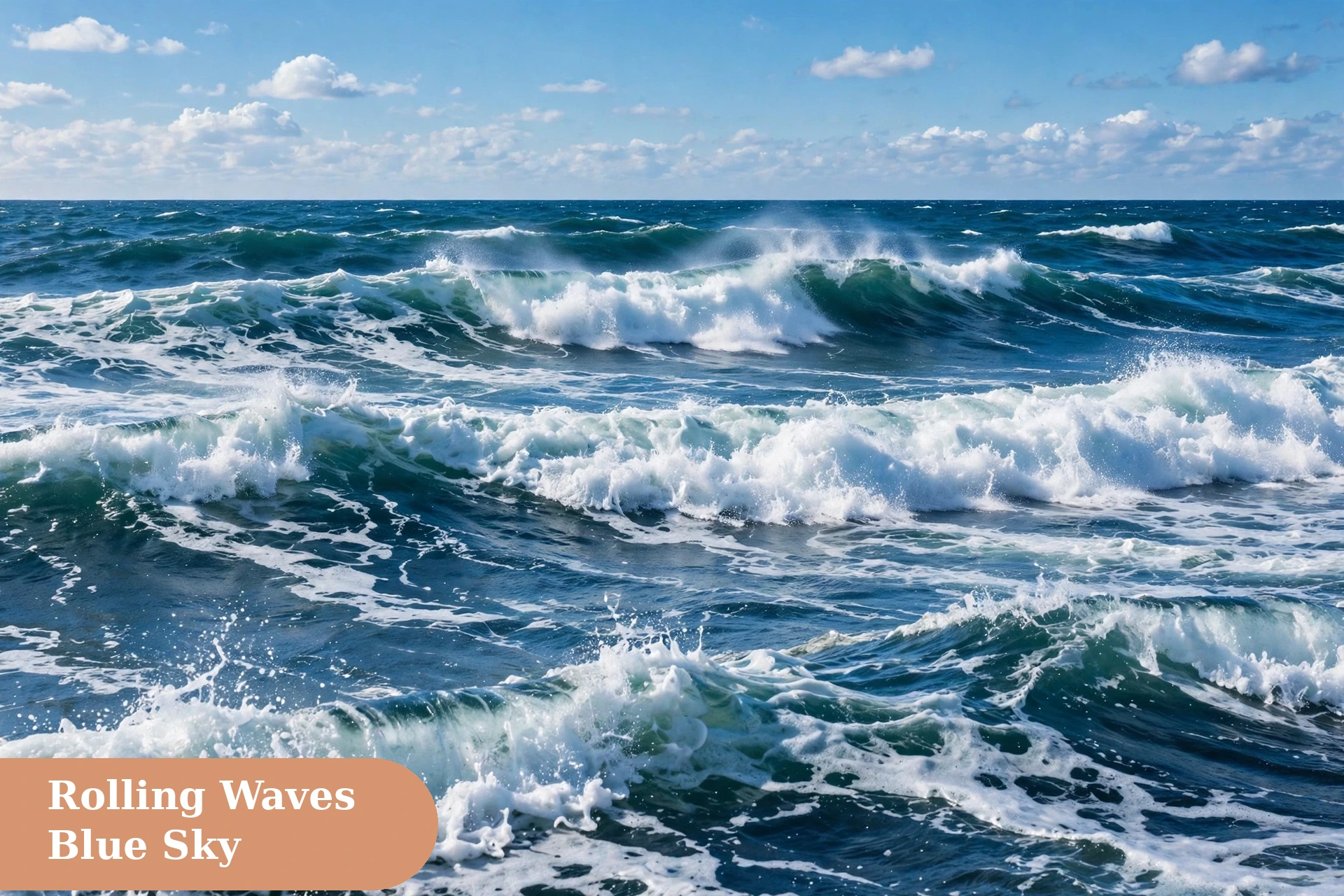 Ocean captions for instagram with rolling waves under a bright blue sky