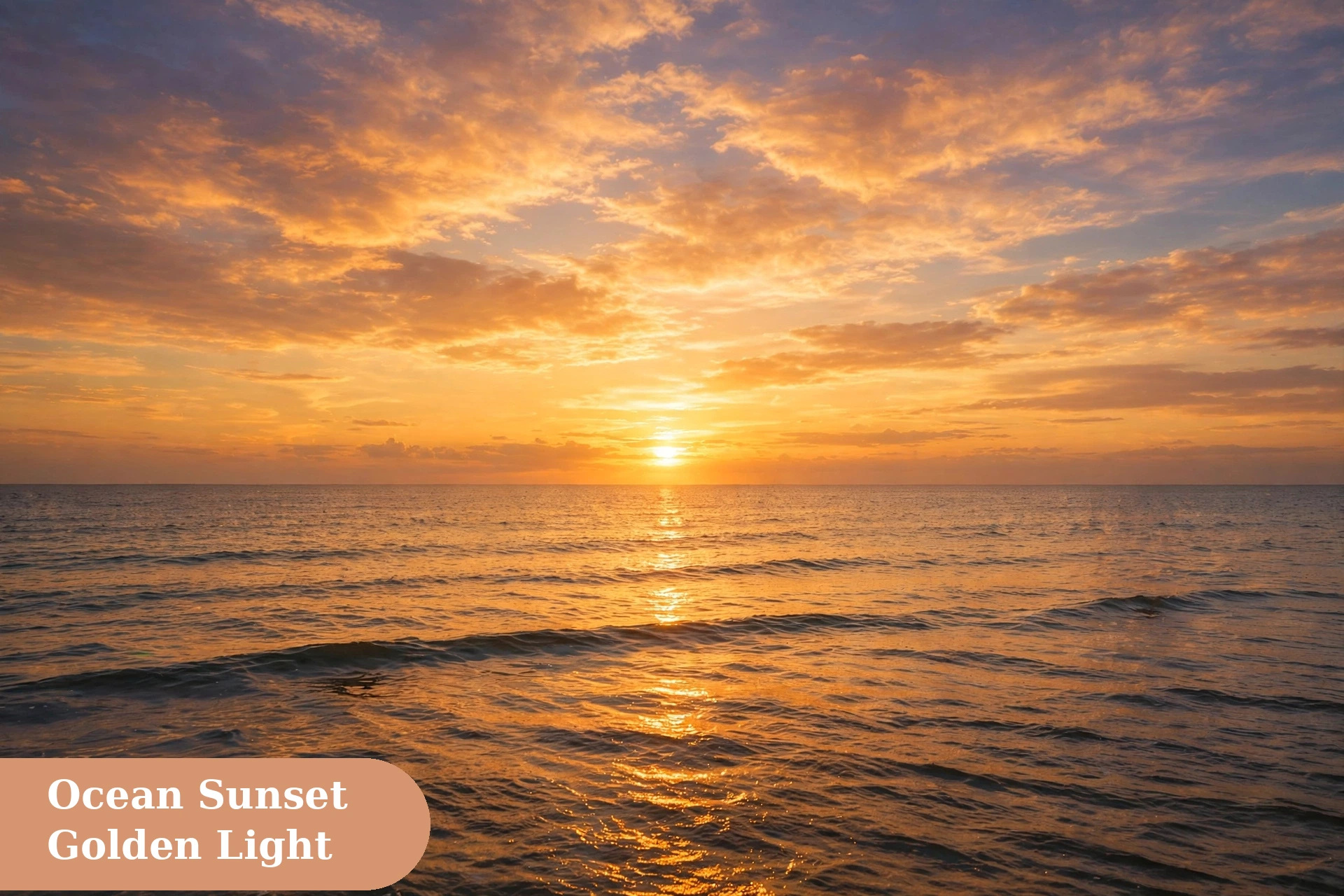 Ocean captions for instagram with a golden sunset over calm sea water