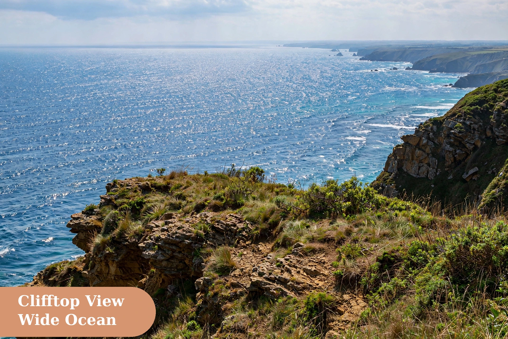 Ocean captions for instagram with a clifftop view over the wide ocean