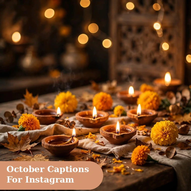 Best october captions for instagram featured image with a golden autumn festive scene