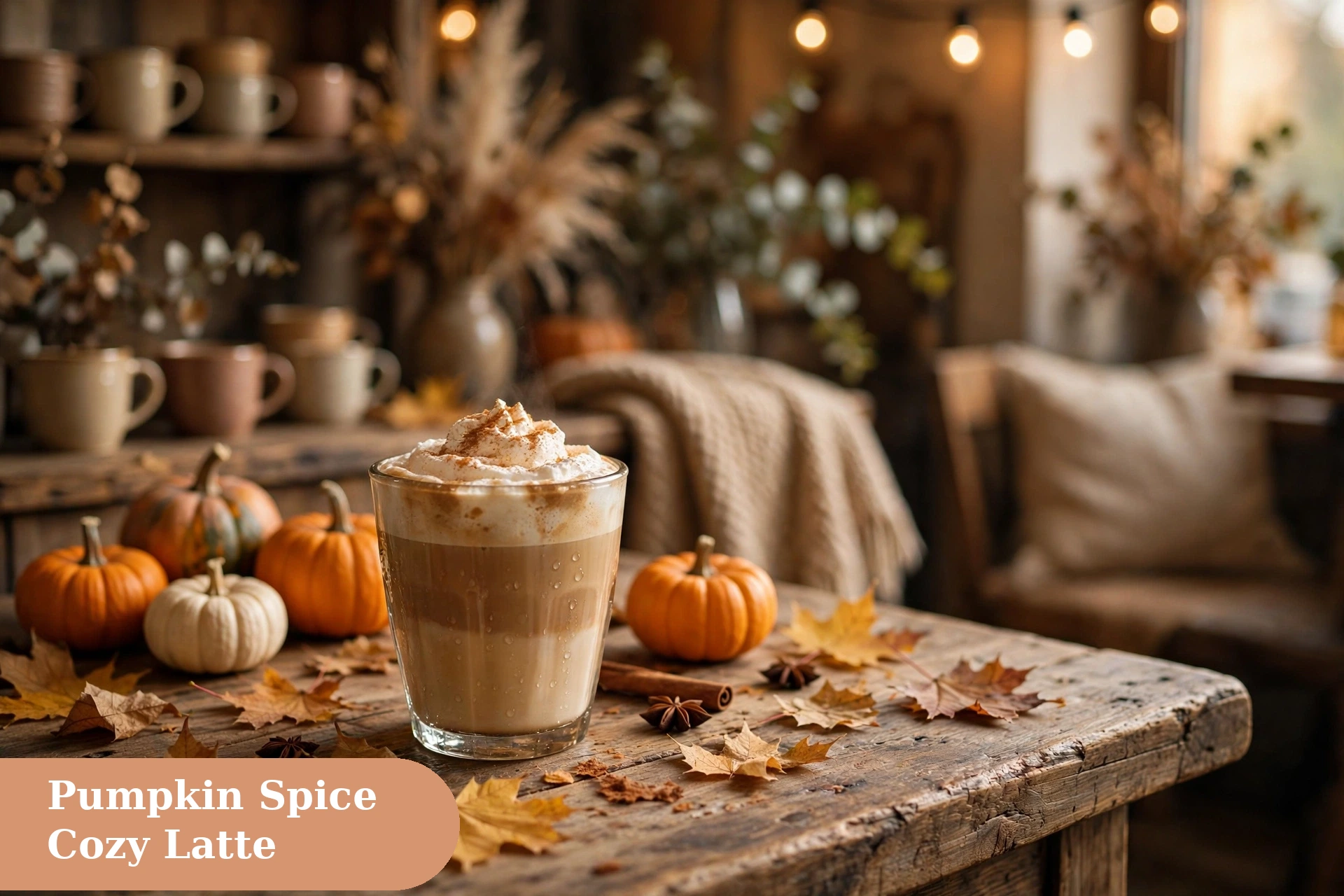 Pumpkin captions for instagram with a pumpkin spice latte and cozy fall sweater