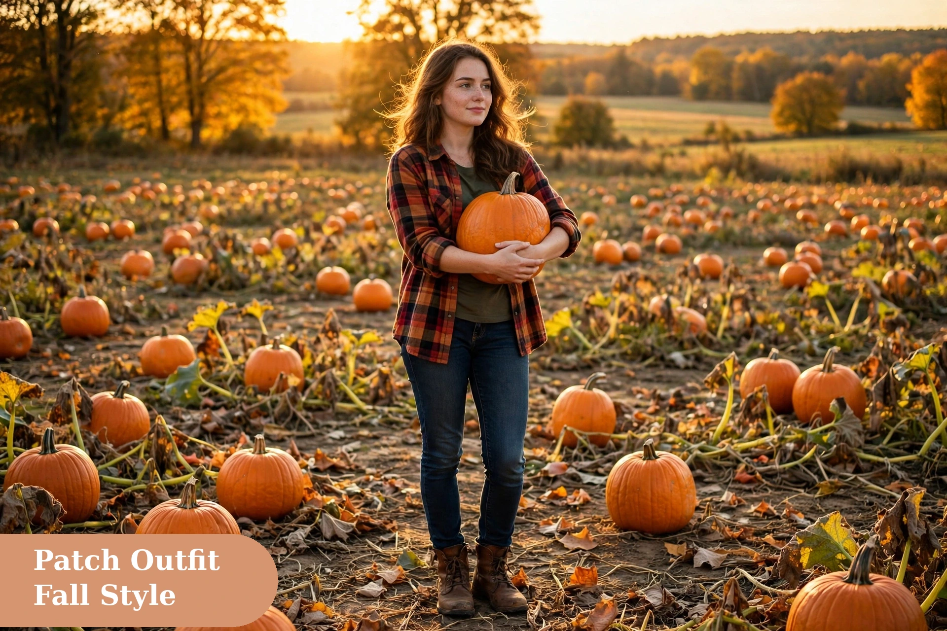 Pumpkin captions for instagram with a cute outfit in a pumpkin patch