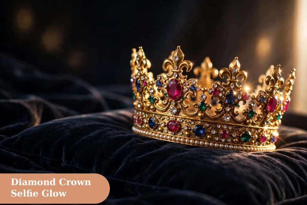 Queen captions for instagram with a close up selfie of a woman wearing a diamond crown