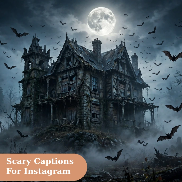Scary captions for instagram featured image with a horror scene under a full moon