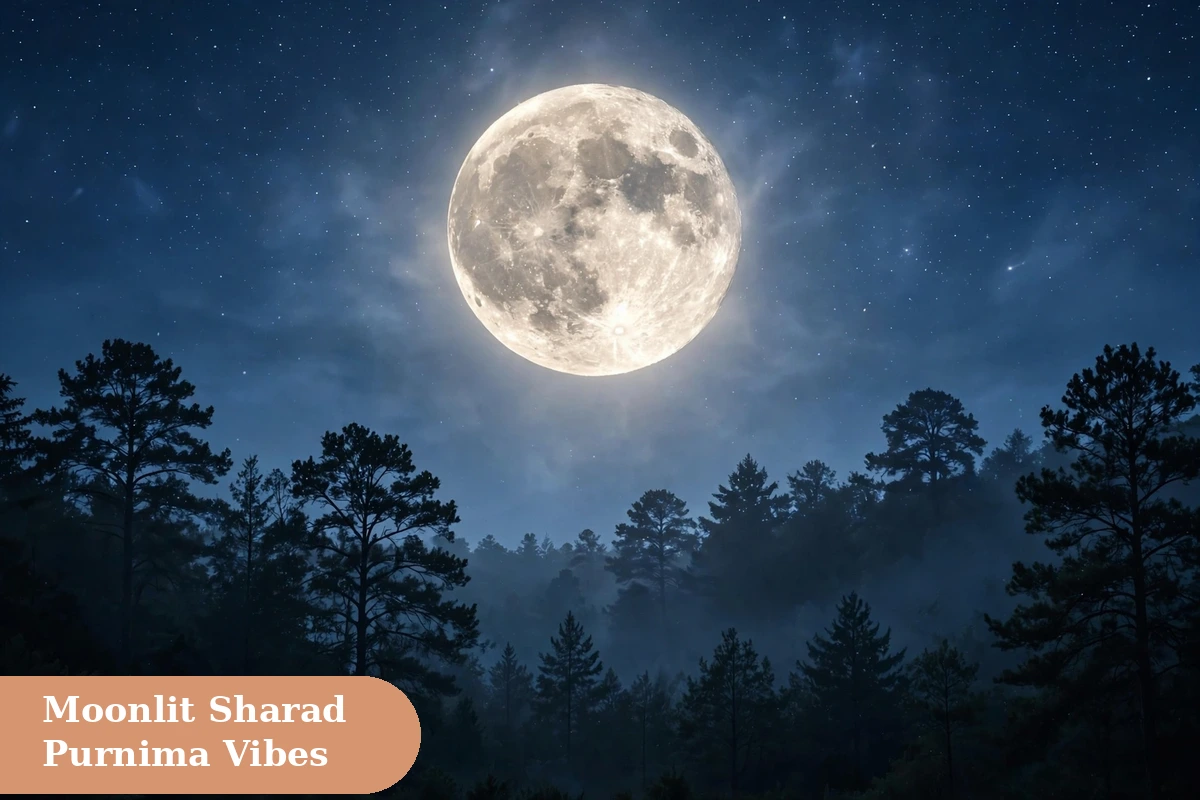 sharad purnima captions for instagram moonlit night image with moon gazing and diyas on a festive autumn terrace