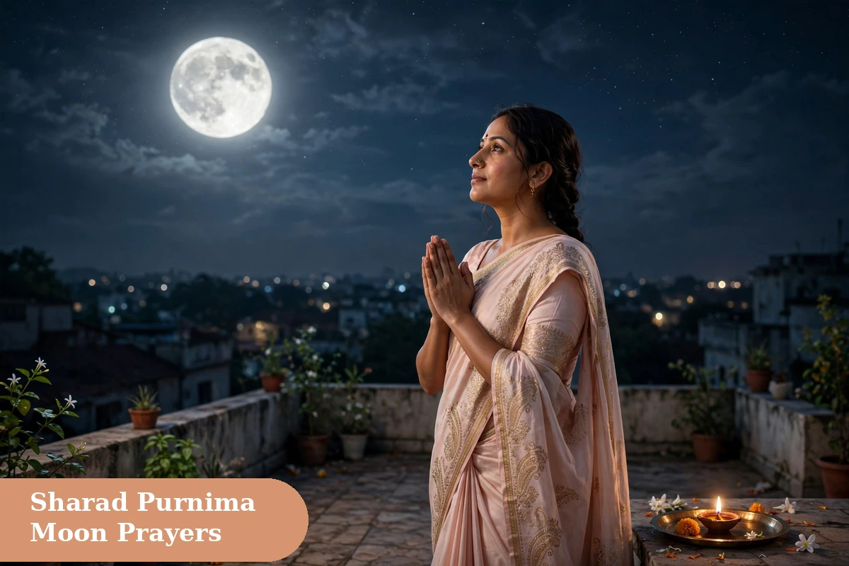 sharad purnima captions for instagram moon prayers image with a family offering kheer to the moon on the terrace