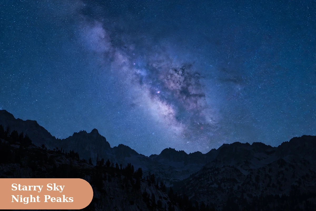 Sky captions for instagram with a starry night sky over sleeping mountains