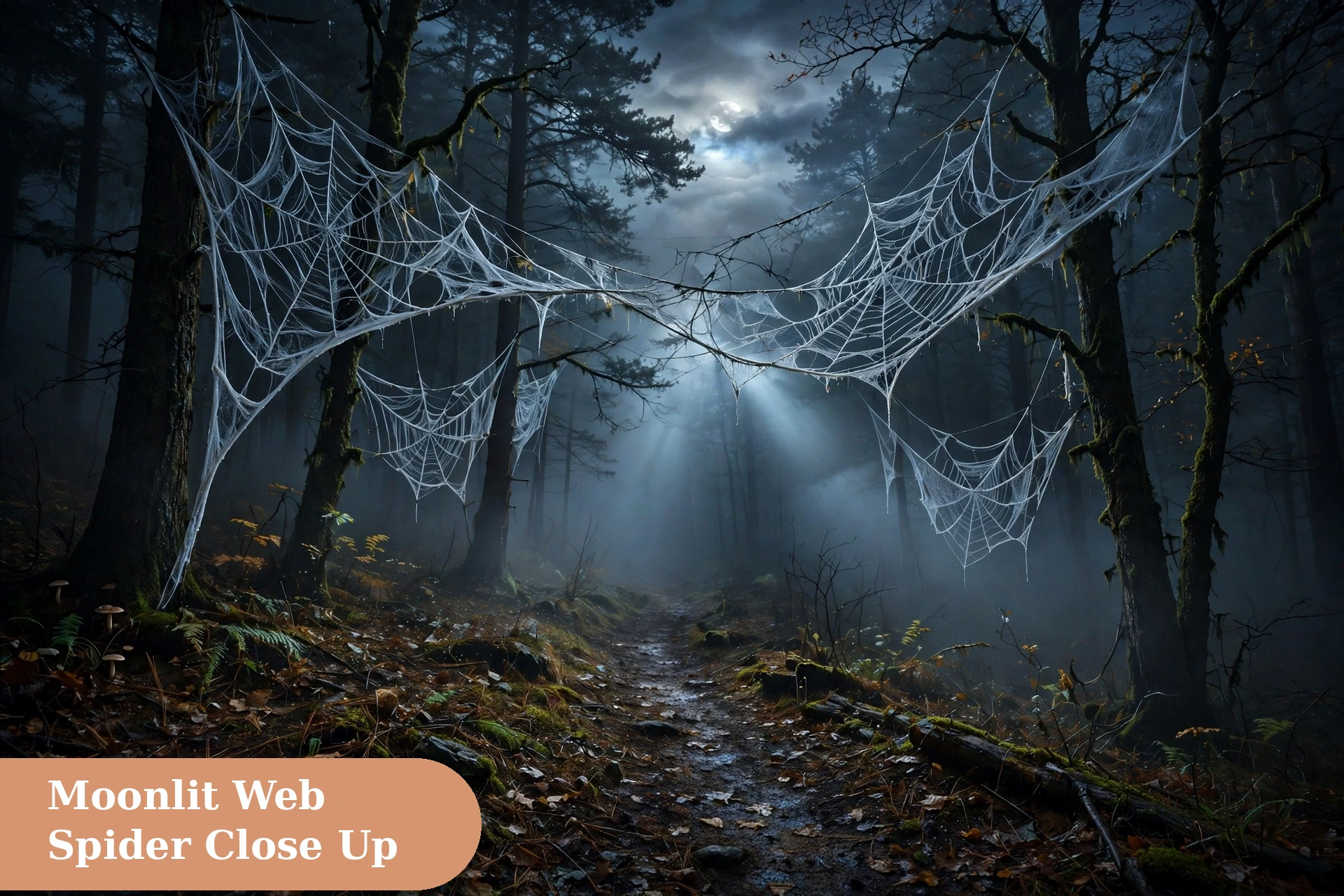 Spider captions for instagram with a close up of a spider on its web under moonlight