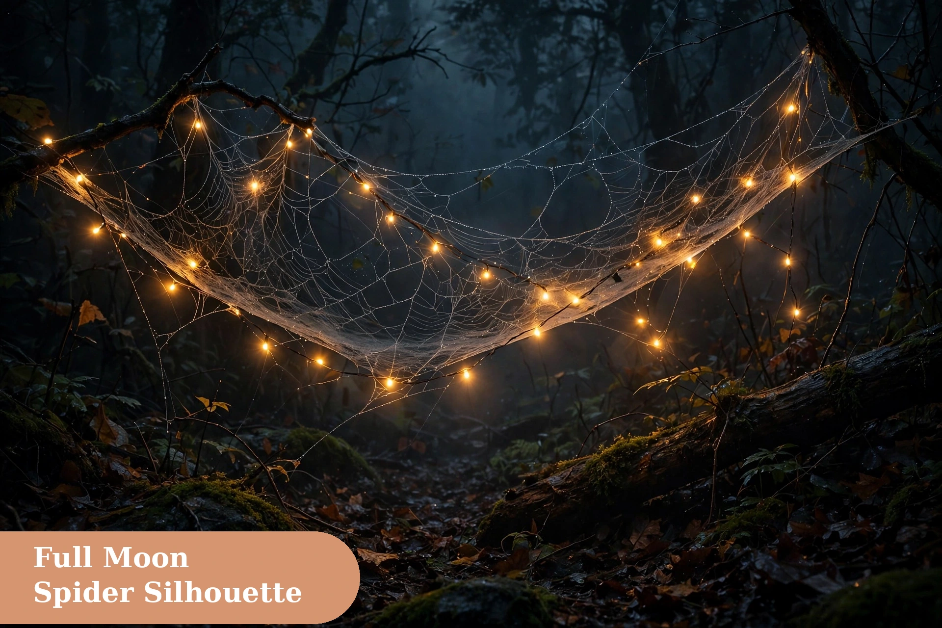 Spider captions for instagram with a spider silhouette crawling under a full moon