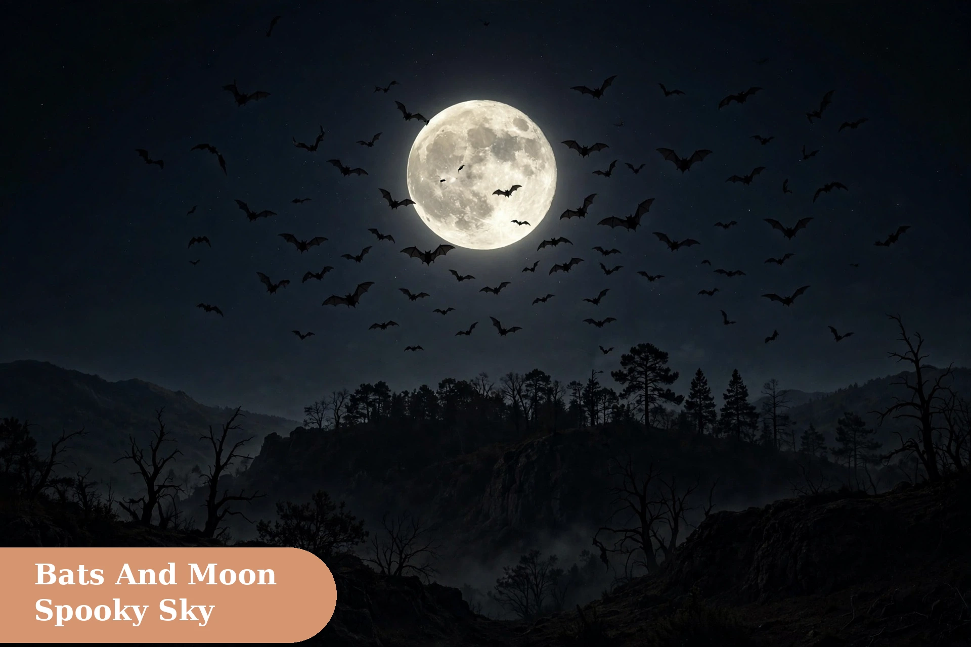 Spooky captions for instagram with bats flying across a bright full moon