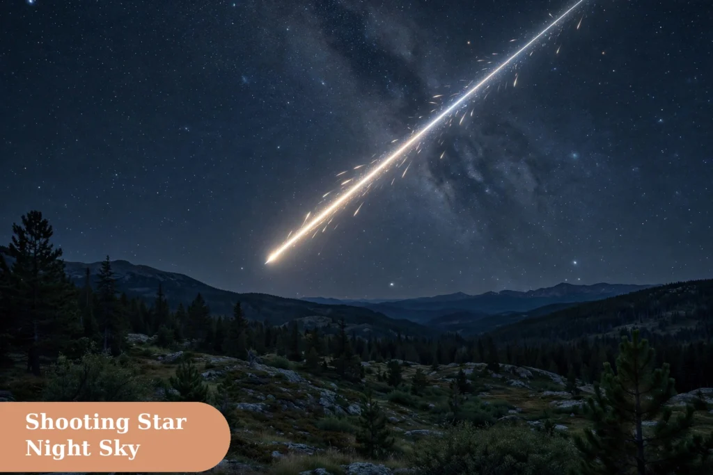 Stars captions for instagram with a shooting star over a dark night landscape
