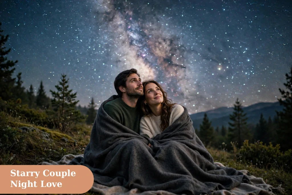 Stars captions for instagram with a couple under a blanket of shining stars