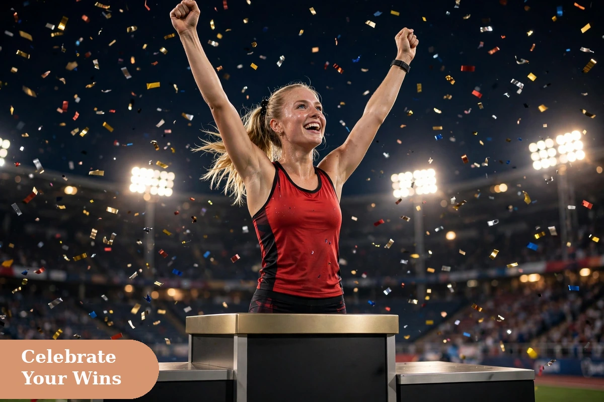 success captions for instagram with an athlete celebrating victory on a podium