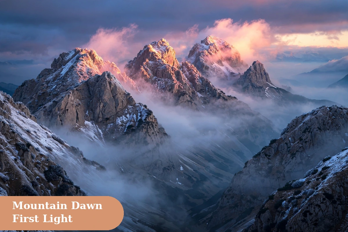 Sunrise captions for instagram with mountain peaks glowing pink at early dawn