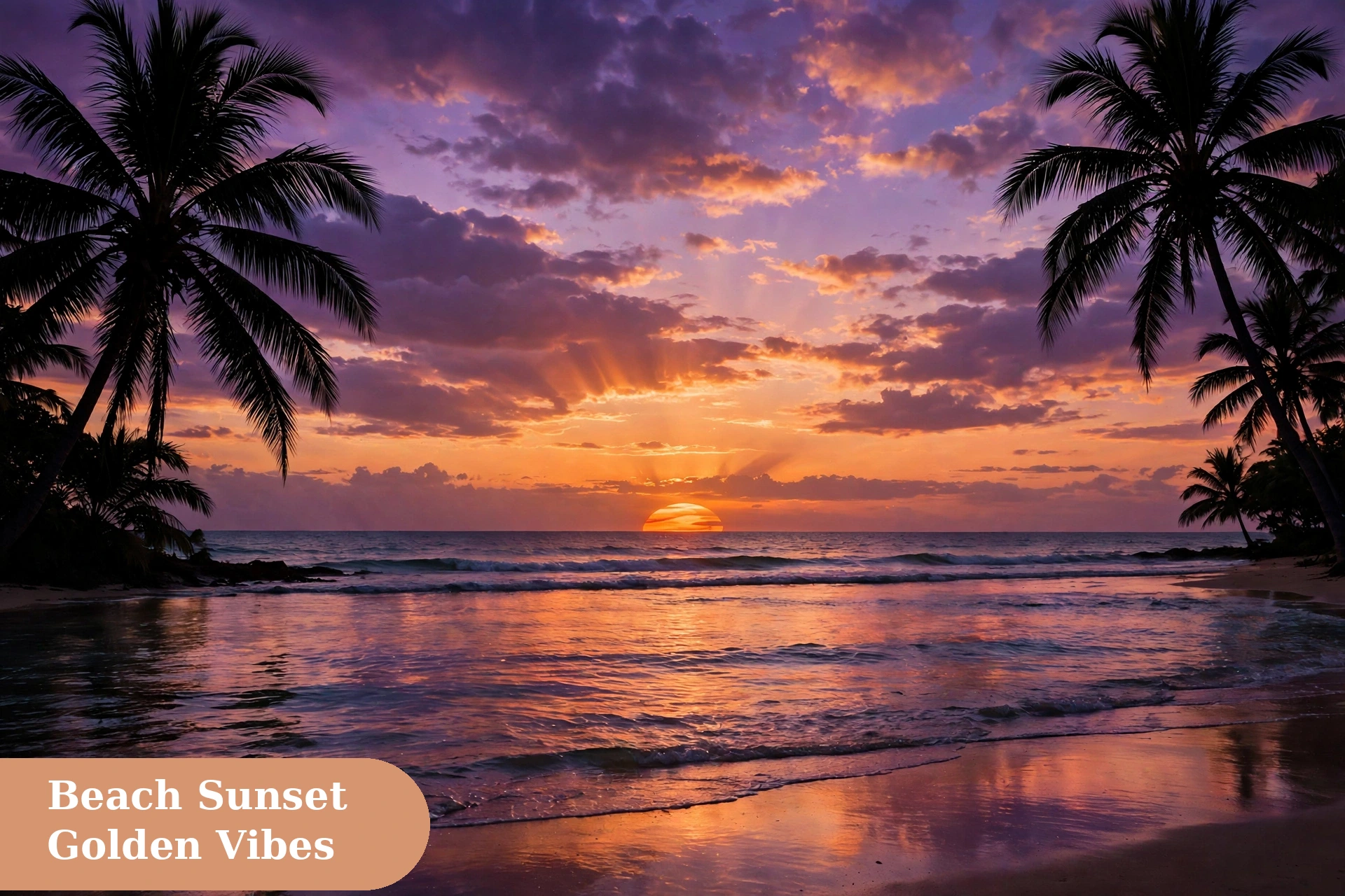 Sunset captions for instagram beach sunset with palm trees silhouetted against orange waves
