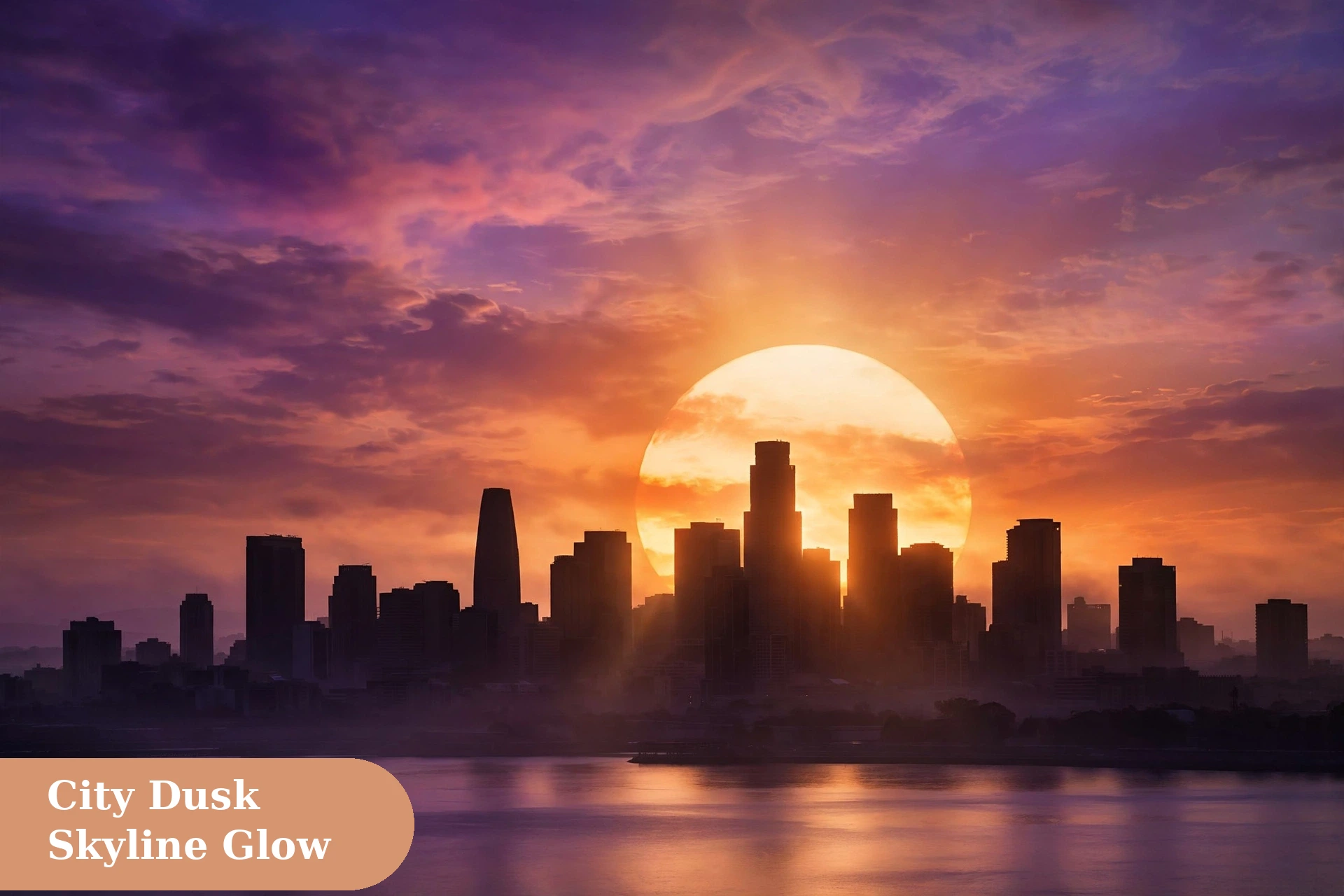 Sunset captions for instagram city skyline at dusk with lights twinkling under a pink sky