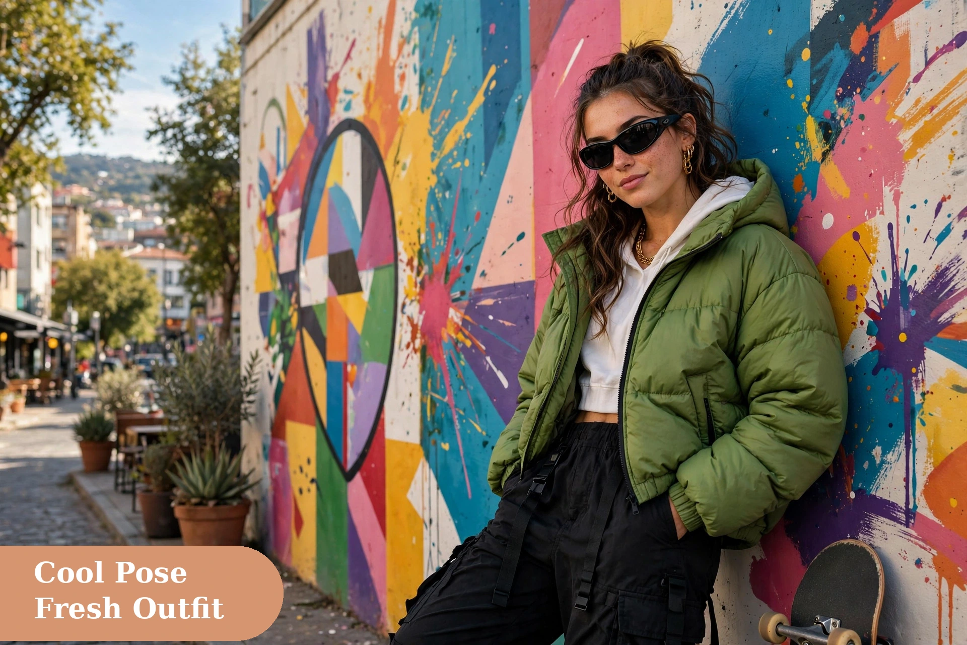 Swag captions for instagram with a confident pose in sunglasses and a fresh outfit