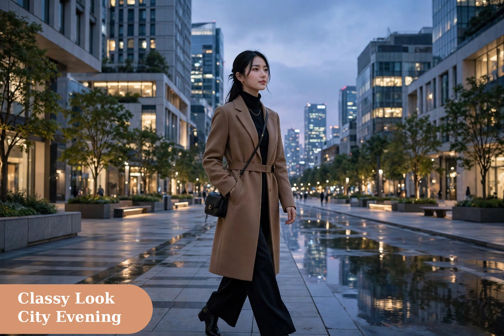 Swag captions for instagram with a classy evening look in a modern city
