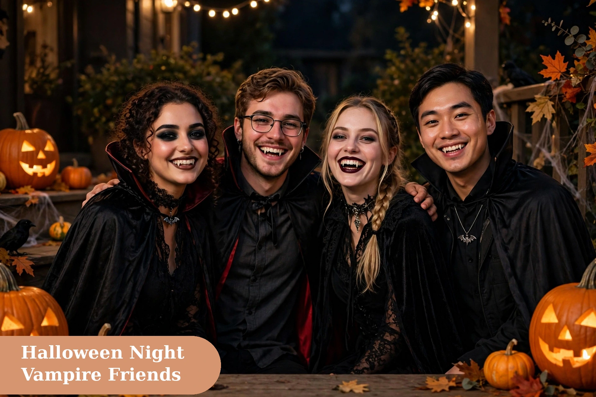 Vampire captions for instagram with friends in vampire costumes on Halloween night