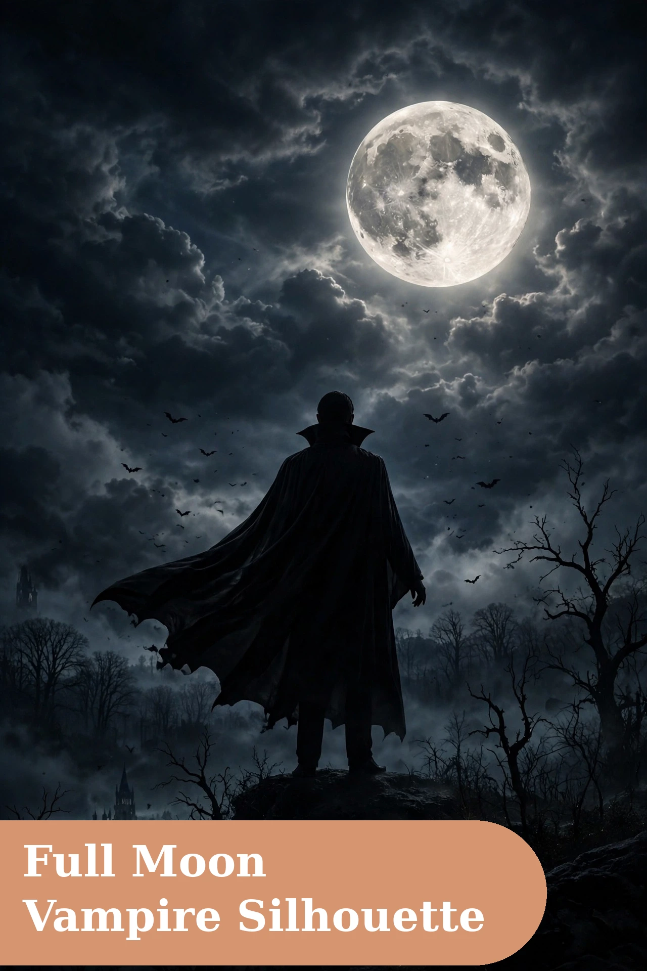 Vampire captions for instagram with a vampire silhouette under a full moon