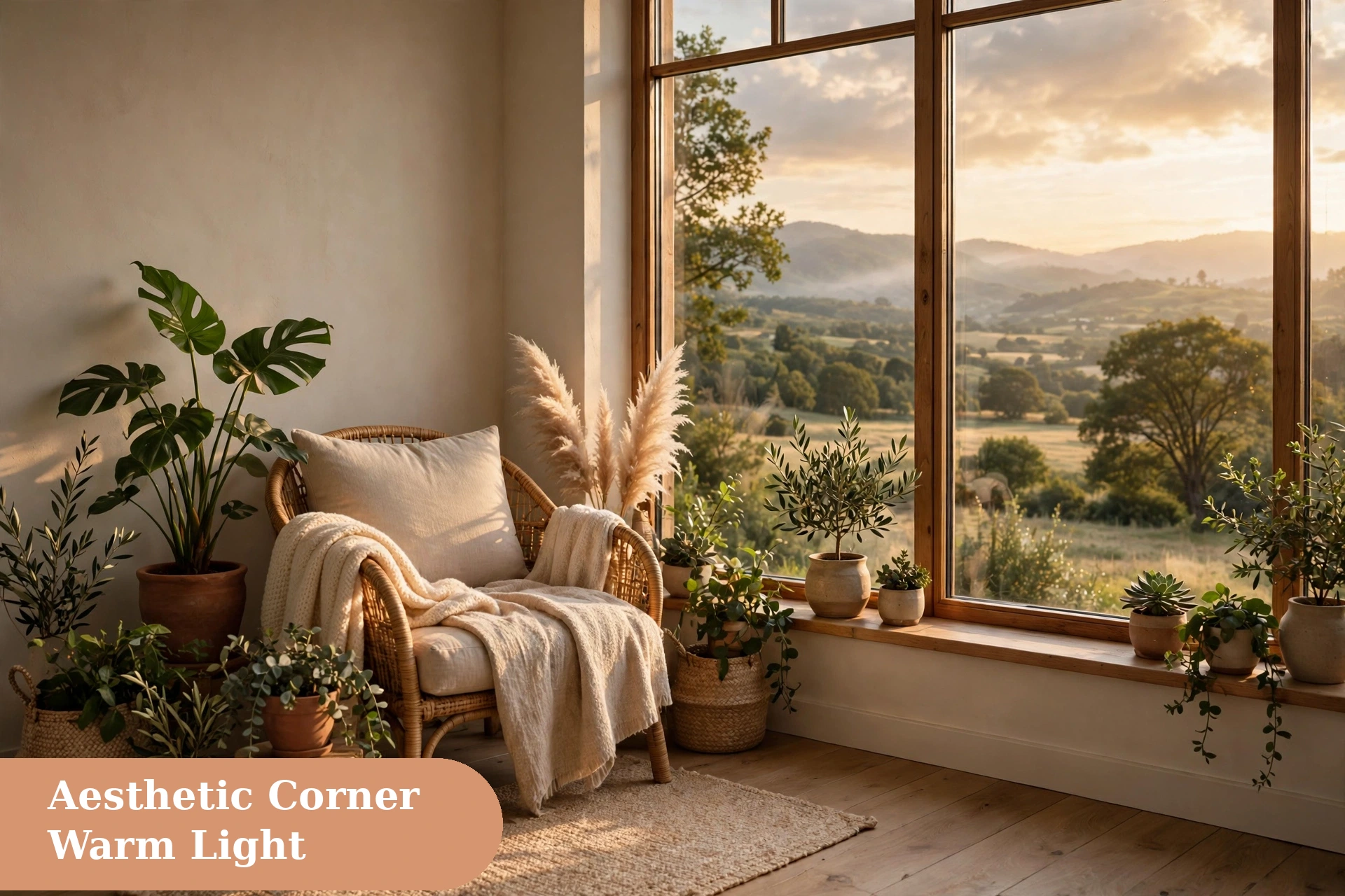Vibes captions for instagram with a calm aesthetic corner and warm light