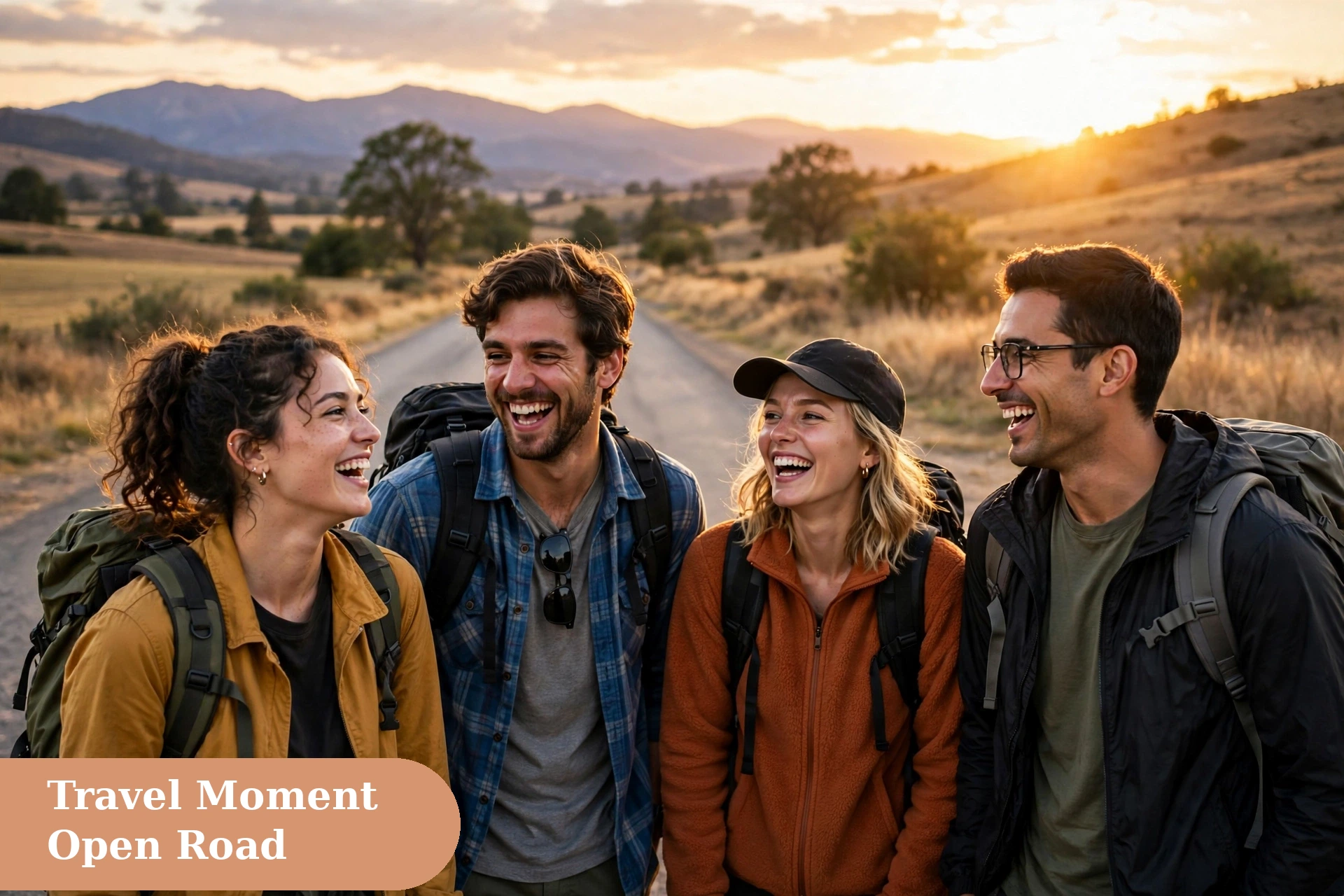 Vibes captions for instagram with a joyful travel moment on an open road