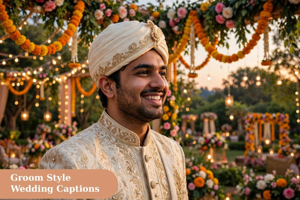Wedding captions for instagram groom in sherwani smiling during shaadi season 2026