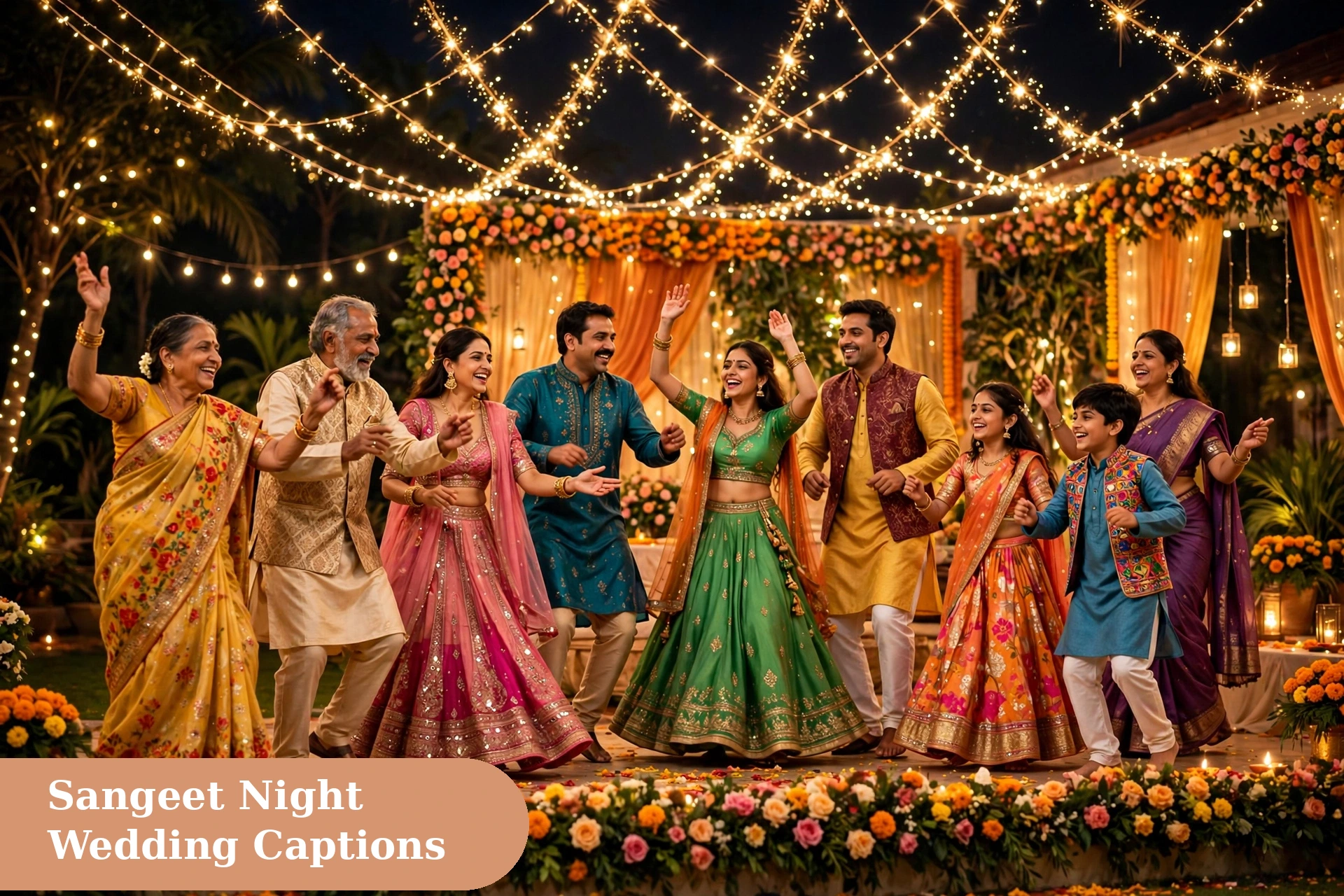Wedding captions for instagram sangeet night celebration with family dancing together