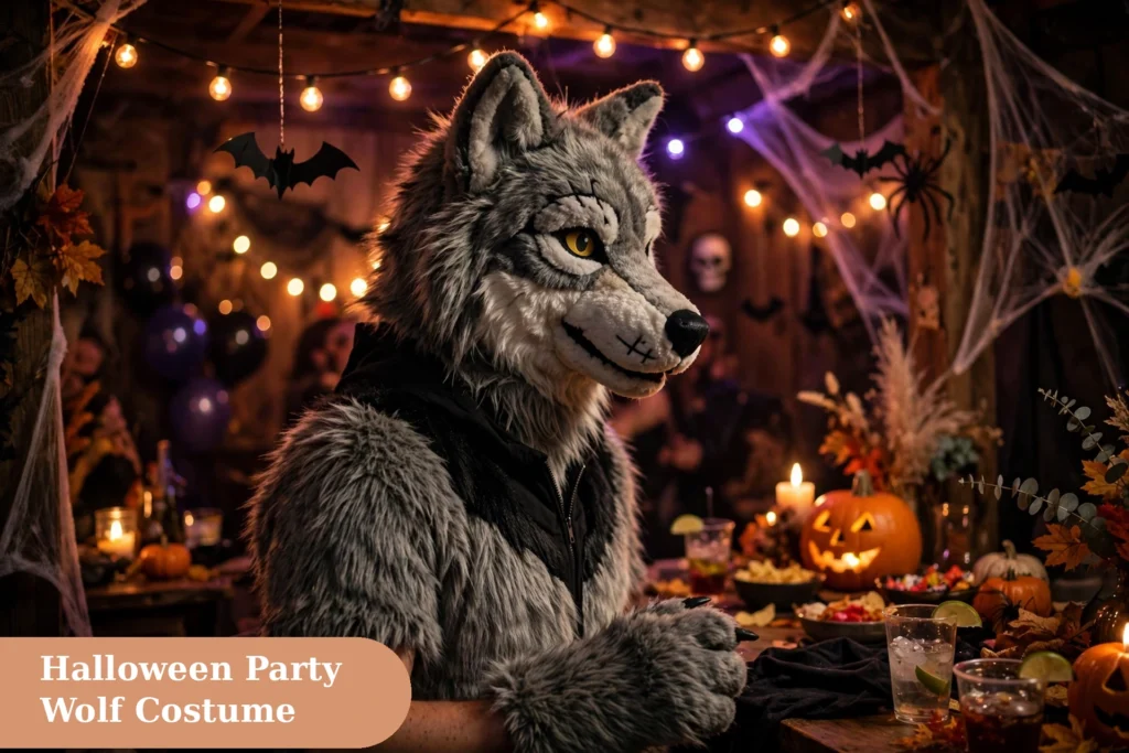 Werewolf captions for instagram with a spooky Halloween party scene and wolf costume