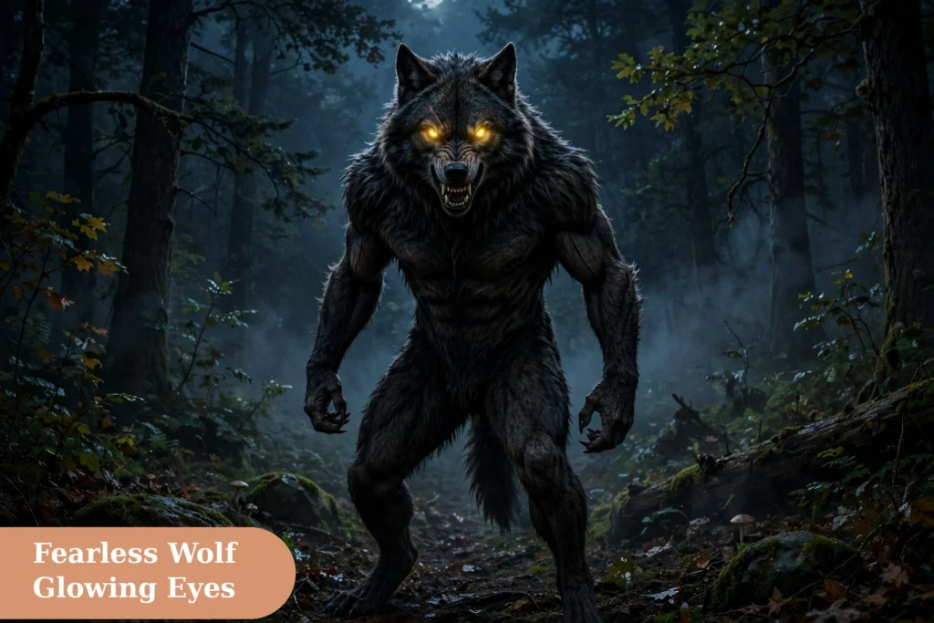 Werewolf captions for instagram with a fearless werewolf scene and glowing eyes