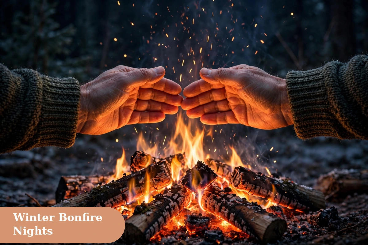 Winter captions for instagram bonfire night with friends under a starry sky