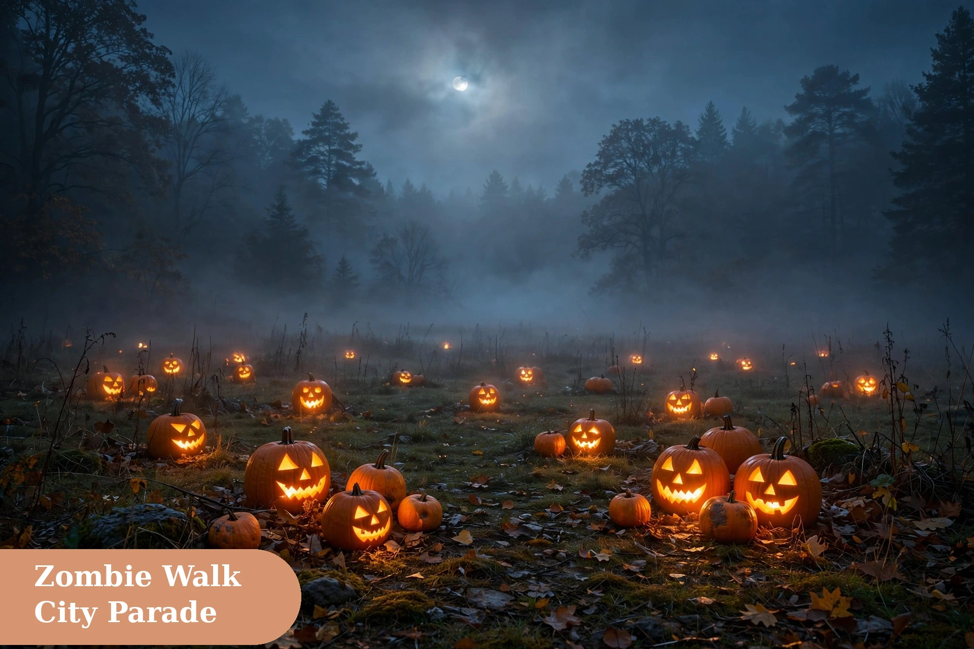 Zombie captions for instagram with a zombie walk parade on a city street at night