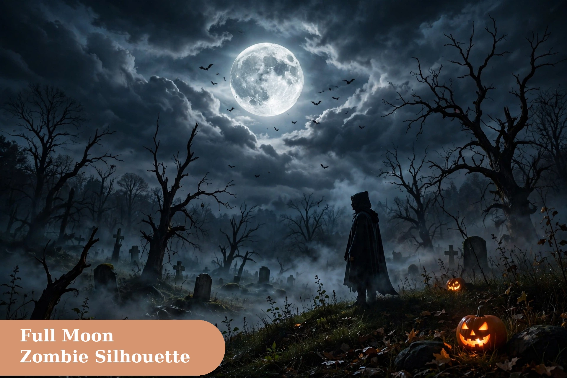 Zombie captions for instagram with a zombie silhouette under a full moon